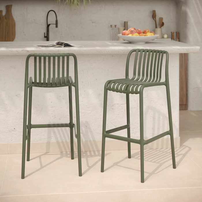 Lot de 2 chaises de bar de jardin 76 cm en plastique vert kaki - Duli