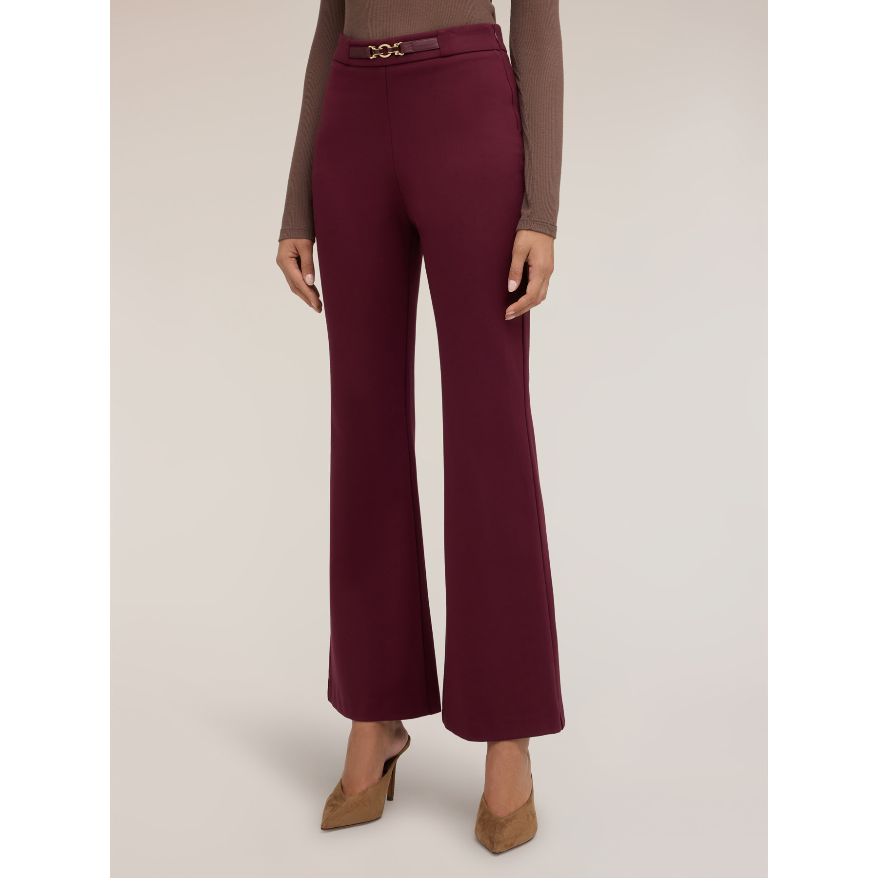 Motivi - Pantaloni flare in punto milano con cintura - Bordeaux