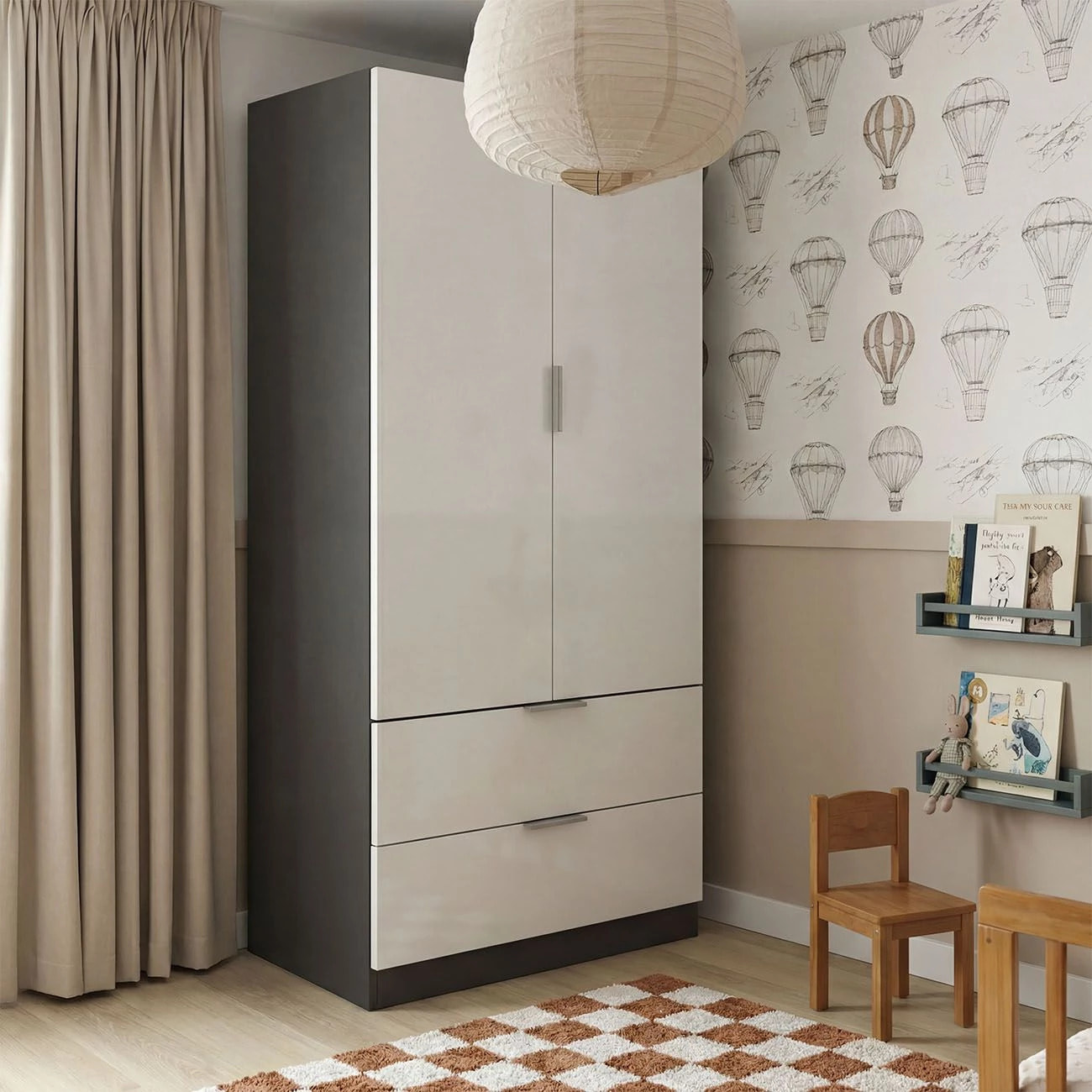 Armario de 2 puertas y 2 cajones en gris grafito y blanco artik 81,5x180 cm Lark Gris Grafito - Blanco Artik (Blanco Mate)