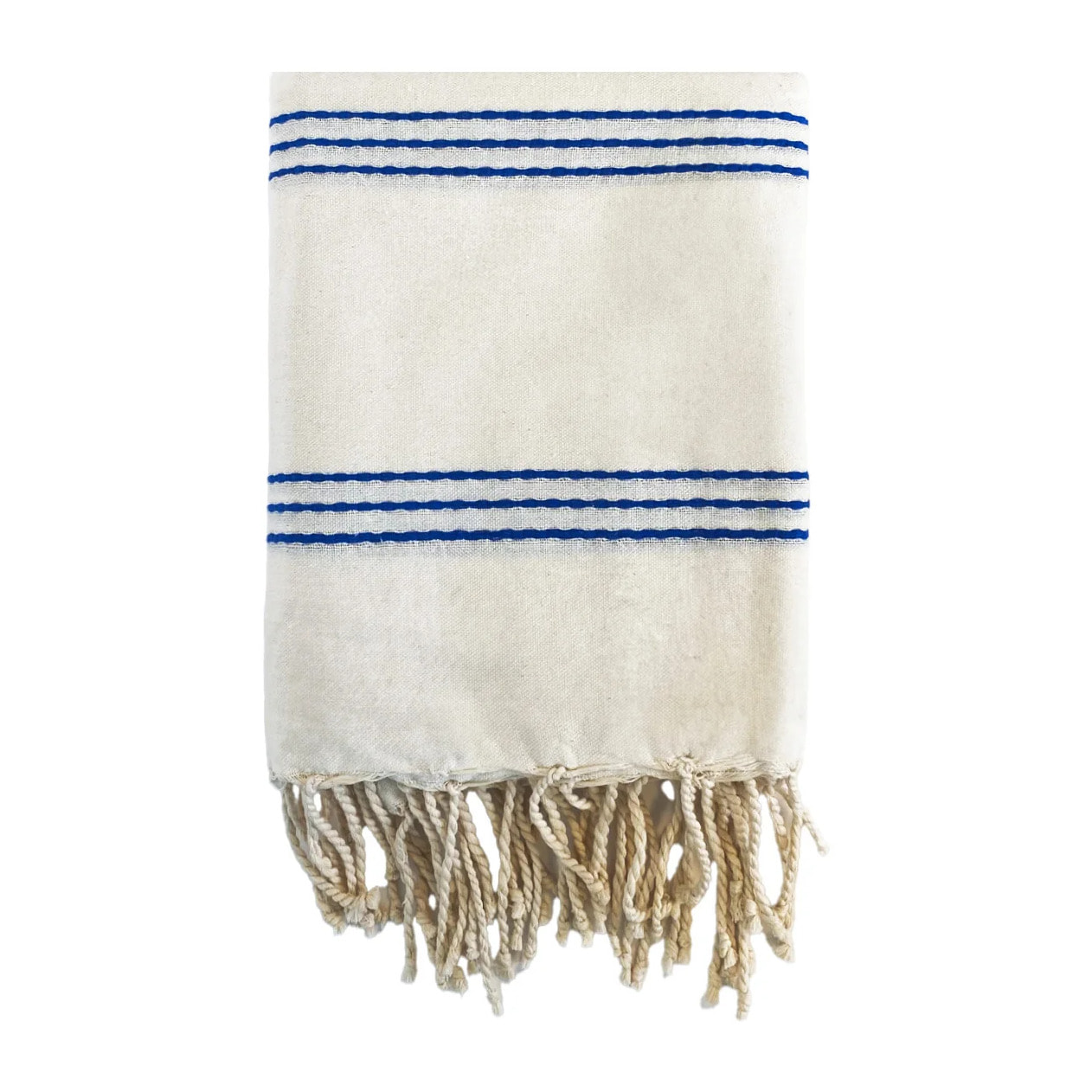 Fouta plate traditionnelle XL - Calliope Écru/Royal - 190g/m²