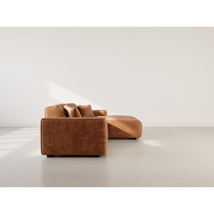 Lison - Canapé d'angle droit 4 places en velours texturé - Terracotta