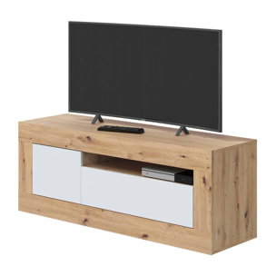 Mobile porta TV Killeen, Credenza per televisione da soggiorno, Supporto TV a 2 ante, cm 139x42h53, Rovere nodi e Bianco