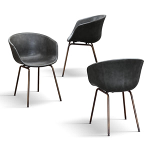 Set di 4 sedie COPENAGHEN rivestite in ecopelle antracite e gambe in metallo nero