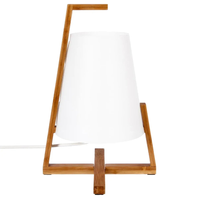 Lampe "Gong" - bambou et blanc - H32 cm