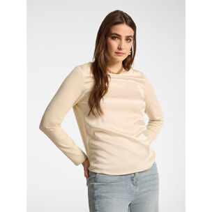 Elena Mirò - T-shirt bimaterica in viscosa - Beige