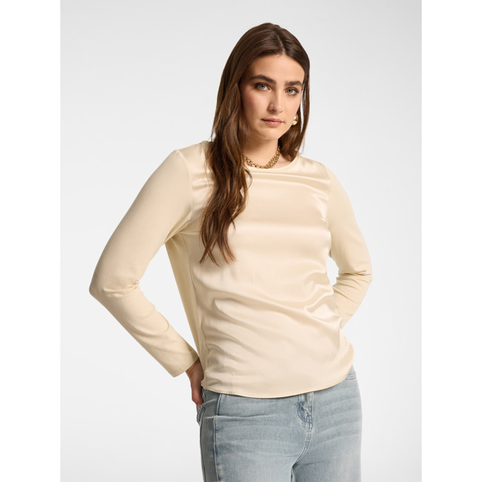 Elena Mirò - T-shirt bimaterica in viscosa - Beige