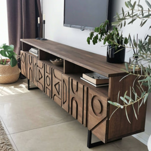 Mobile porta TV Dpatrici, Credenza da soggiorno, Armadio basso per TV, Base parete attrezzata, 170x30h40 cm, Noce