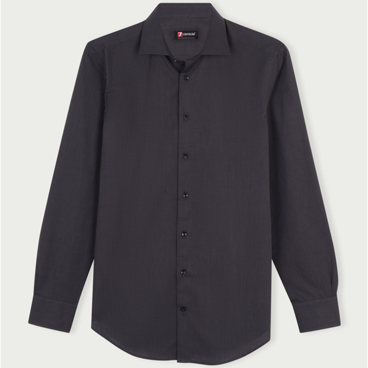 Camicia Uomo 1 Bottone Francese Slim Cotone Unito Grigio Scuro