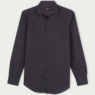 Camicia Uomo 1 Bottone Francese Slim Cotone Unito Grigio Scuro