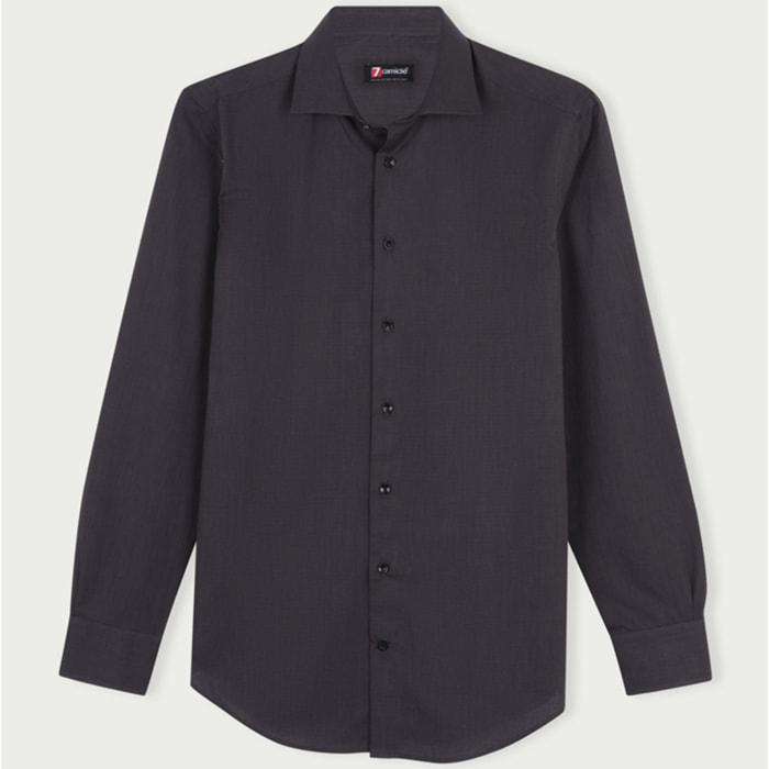 Camicia Uomo 1 Bottone Francese Slim Cotone Unito Grigio Scuro