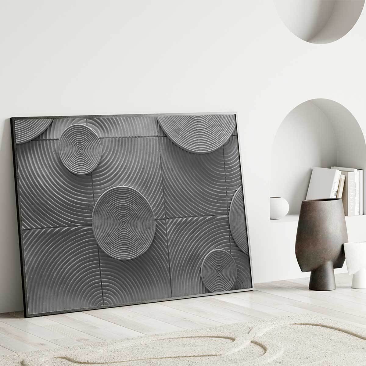 Affiche encadrée motif abstrait spirales grises Affiche + cadre en métal - Noir