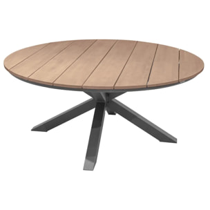 Table de jardin ronde "Oriengo" acacia  & graphite 8 places en aluminium traité époxy