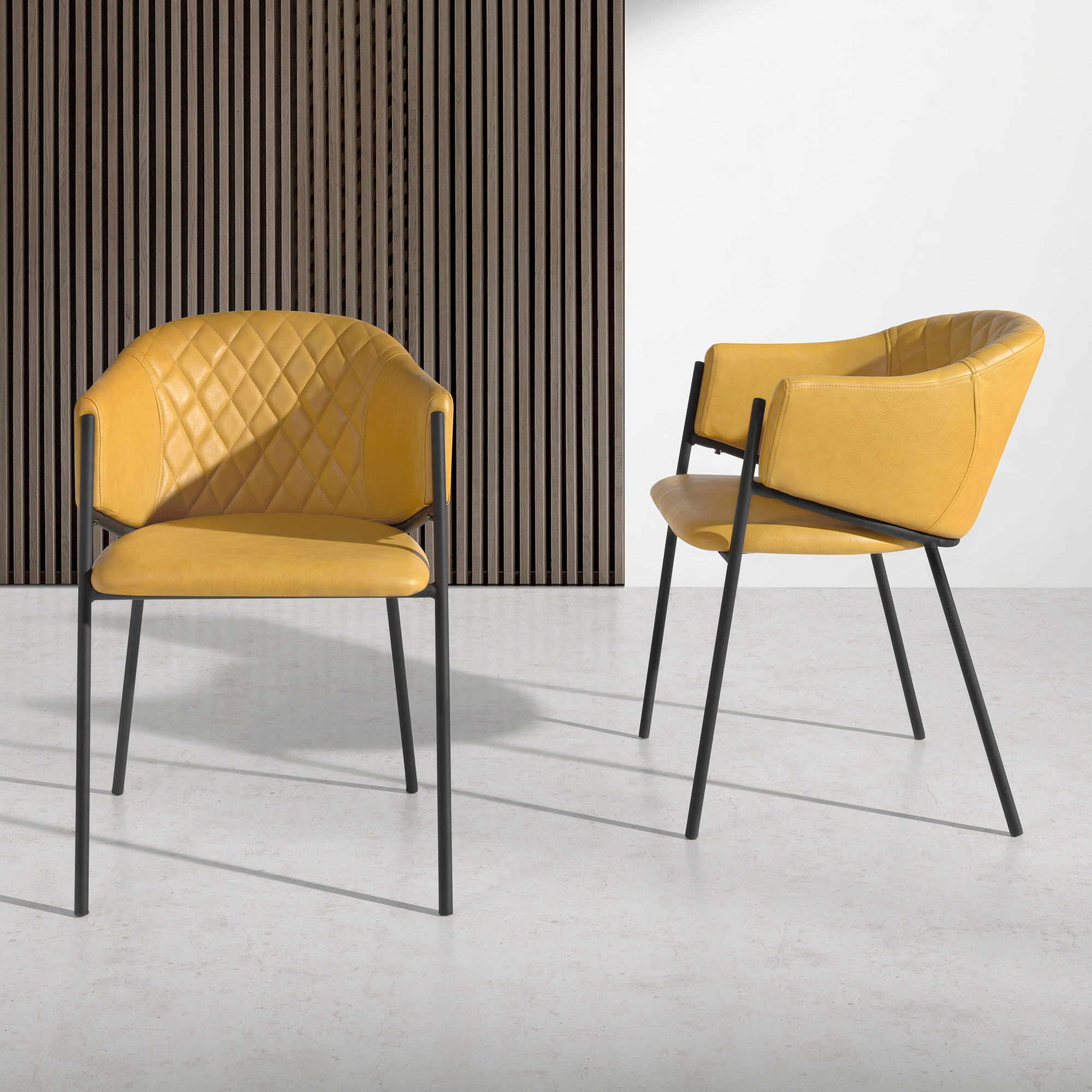 Set de 2 sillas – Polipiel ocre y costuras en rombo