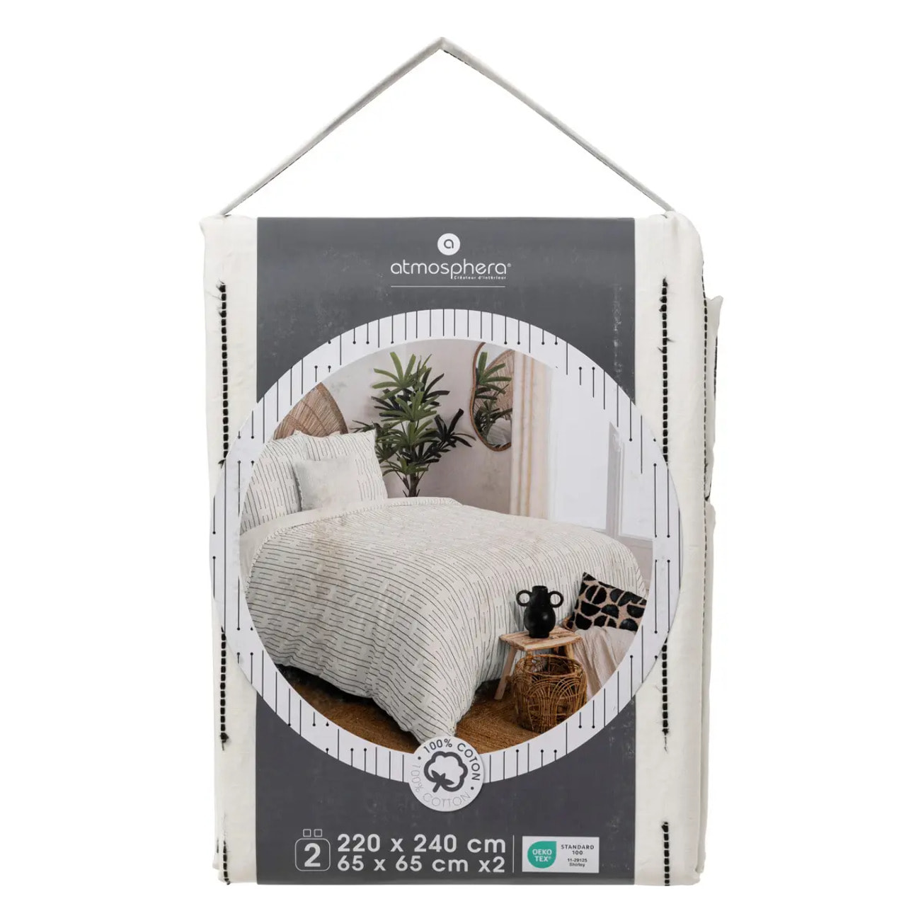 Parure de lit Kain coton blanc noir 240x220cm