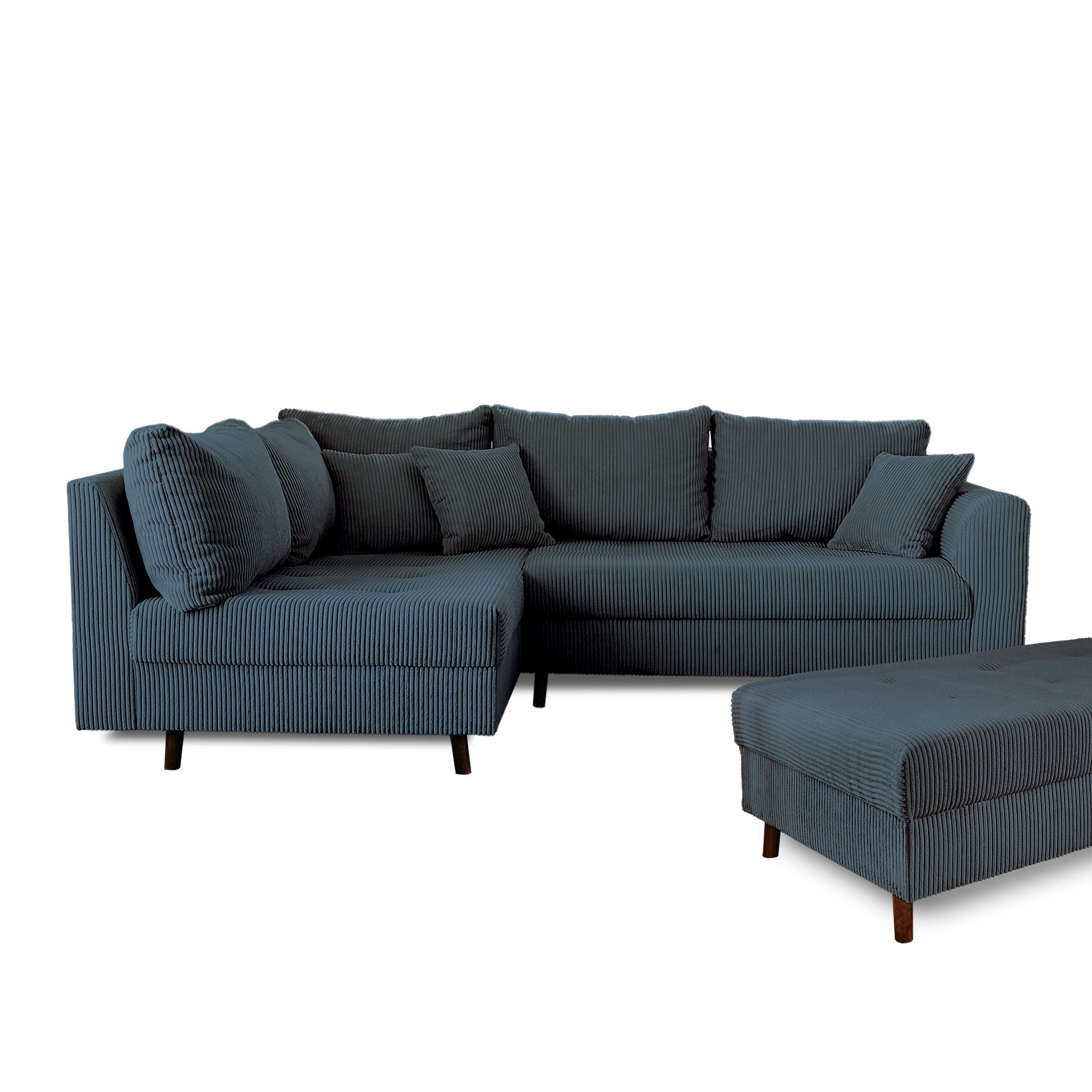 Rune - canapé d'angle gauche - 4 places - avec pouf d'appoint - en velours côtelé - Bleu nuit
