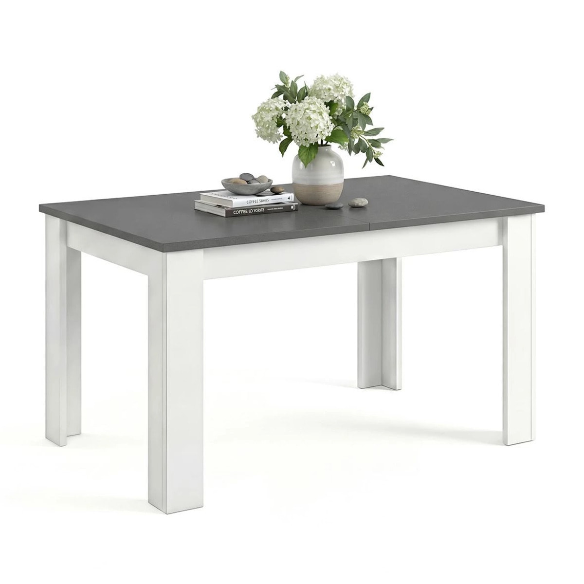 Mesa de comedor extensible en blanco mate y gris grafito 140-190x90 cm Sira Blanco Artik (Blanco Mate) - Gris Grafito