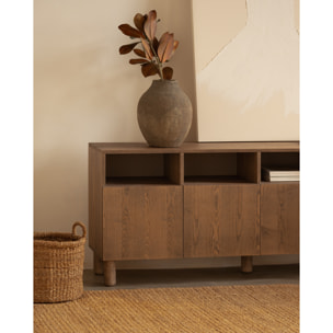 Buffet avec 4 portes en bois de placage de frêne naturel en teinte noisette de 176x40cm Hauteur: 75 Longueur: 176 Largeur: 40
