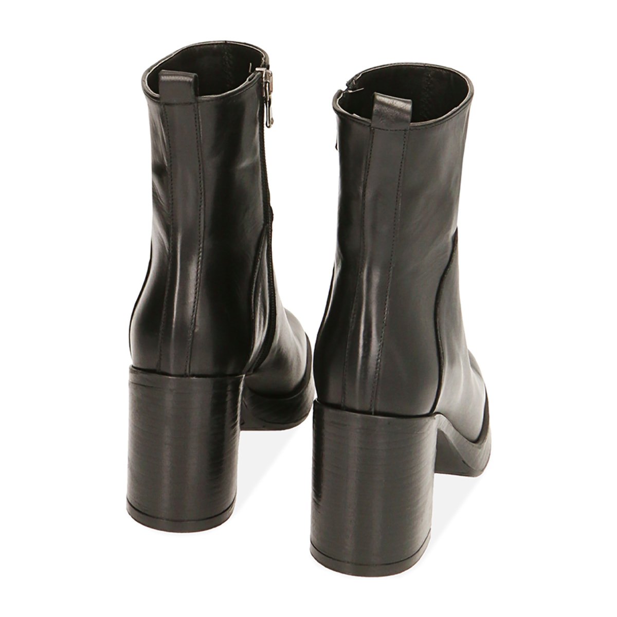 Ankle boots platform neri in pelle, tacco 8 cm