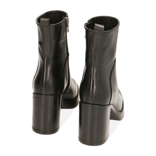 Ankle boots platform neri in pelle, tacco 8 cm