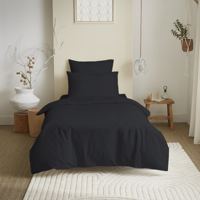 Pack complet 4 pièces unicolore Noir housse de couette pour lit 90 x 190 cm