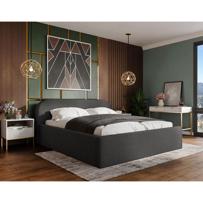 Orane - lit coffre - 160x200 cm - en tissu bouclette - Gris Anthracite