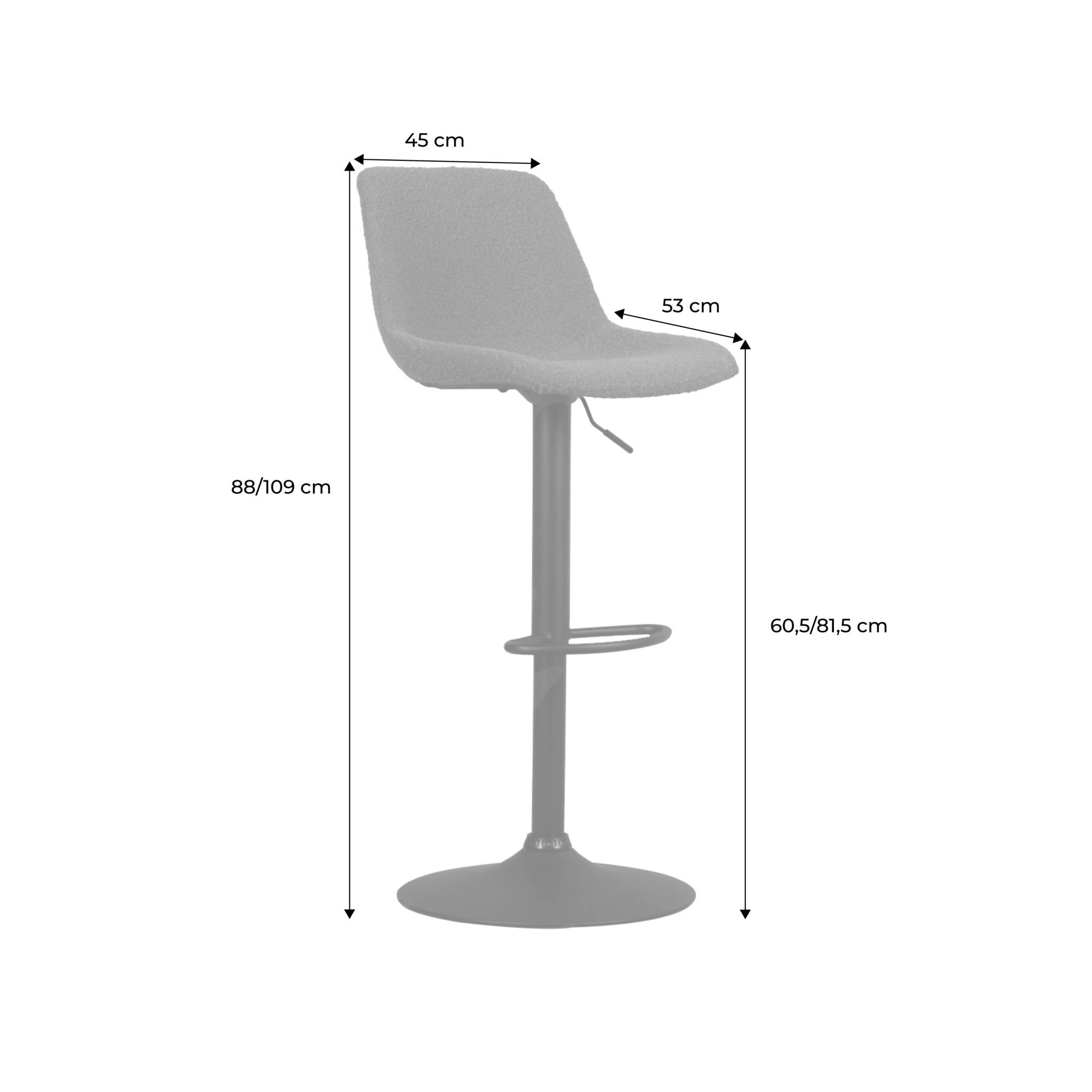Lot de 2 tabourets de bar réglables - Noah - bouclette texturée taupe - hauteur réglable 60.5/81.5cm . repose-pieds