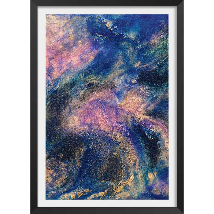 Poster rose nebuleux Affiche + cadre en bois - Noir