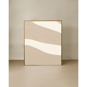 Tableau beige et blanc décoratif sur coton avec cadre en bois peint à la main à la peinture à l'huile en différentes tailles