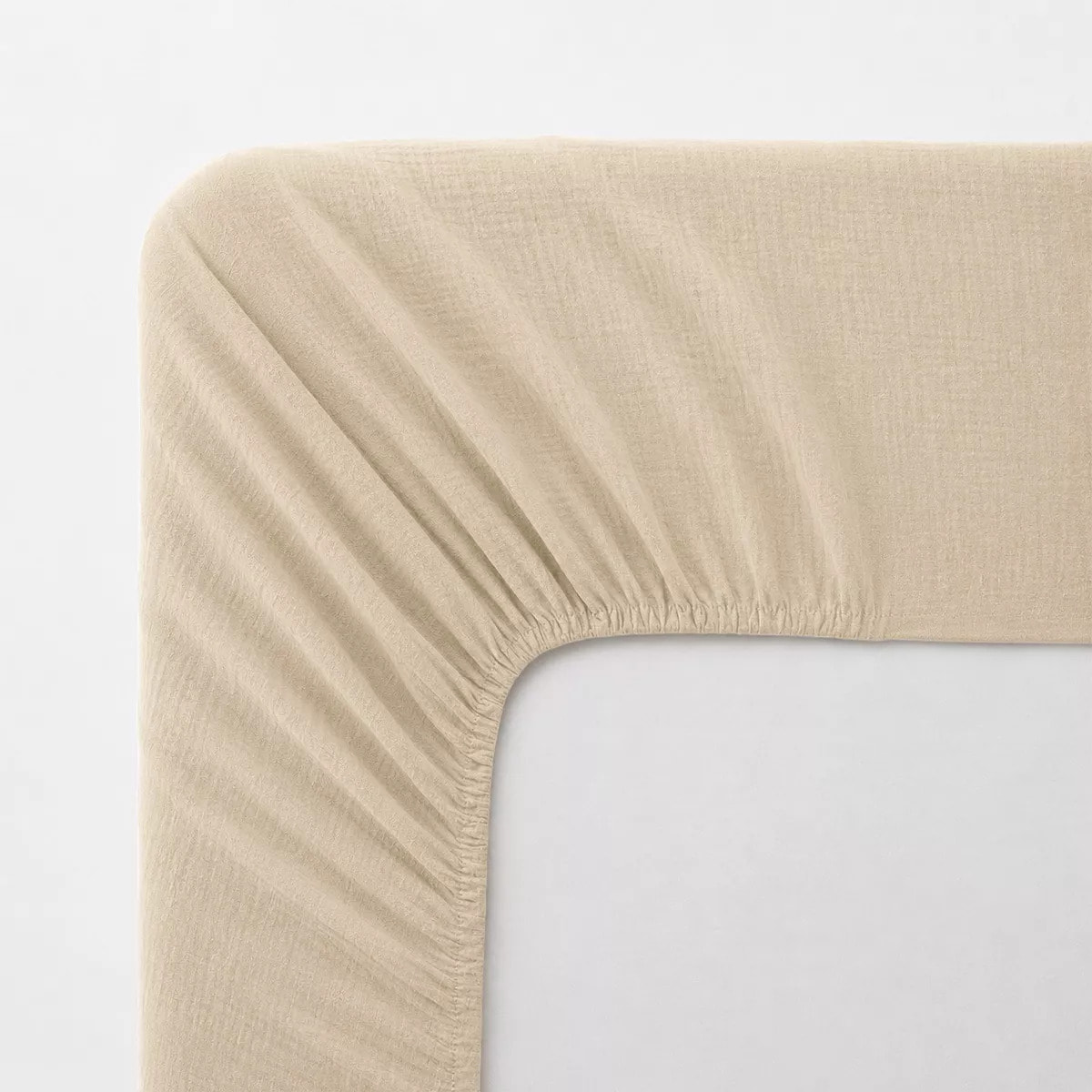 Drap housse b30 gaze de coton lavé uni beige Malia lin