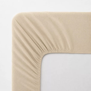 Drap housse b30 gaze de coton lavé uni beige Malia lin