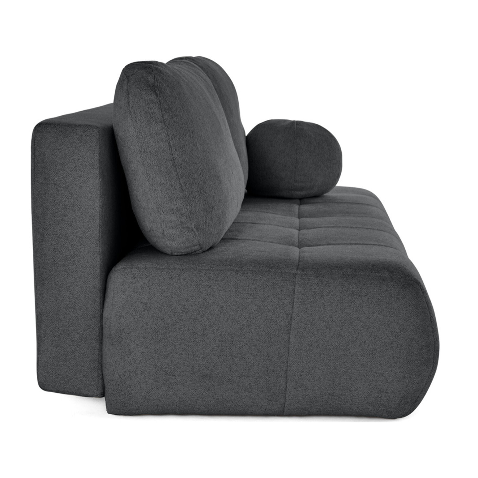 Bowie - canapé 3 places convertible coffre + coussin rond inclus en tissu texturé - Gris foncé