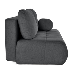 Bowie - canapé 3 places convertible coffre + coussin rond inclus en tissu texturé - Gris foncé