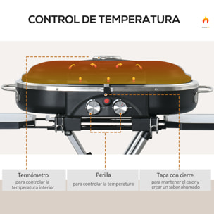 Barbacoa de Gas Plegable con 2 Quemadores 2,34 KW BBQ de Gas con 2 Ruedas 2 Parrillas Metálicas y 2 Mesas Laterales para Pícnic Camping 100x41,6x82,5 cm Negro