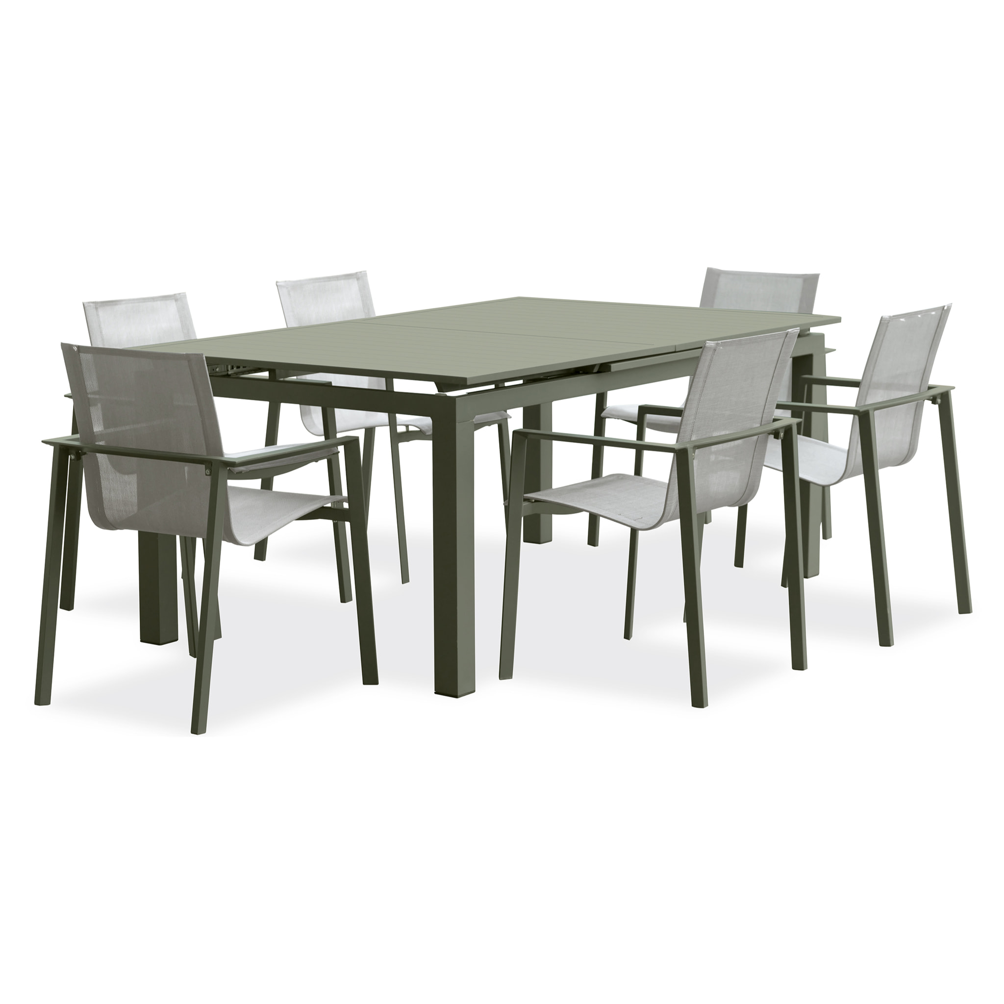 MIAMI - Ensemble repas de jardin 6 places en aluminium kaki