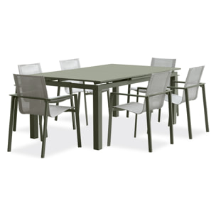 MIAMI - Ensemble repas de jardin 6 places en aluminium kaki