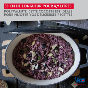 Cocotte ovale en fonte émaillée 33 cm gris classique 5 L Elo
