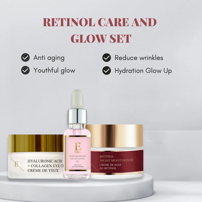 Retinol Hidratante de Noche 50ml+ Ácido Hialurónico + Colágeno Pro Age Contorno de Ojos 30ml + Aceite Facial Flor de Rosa 30ml
