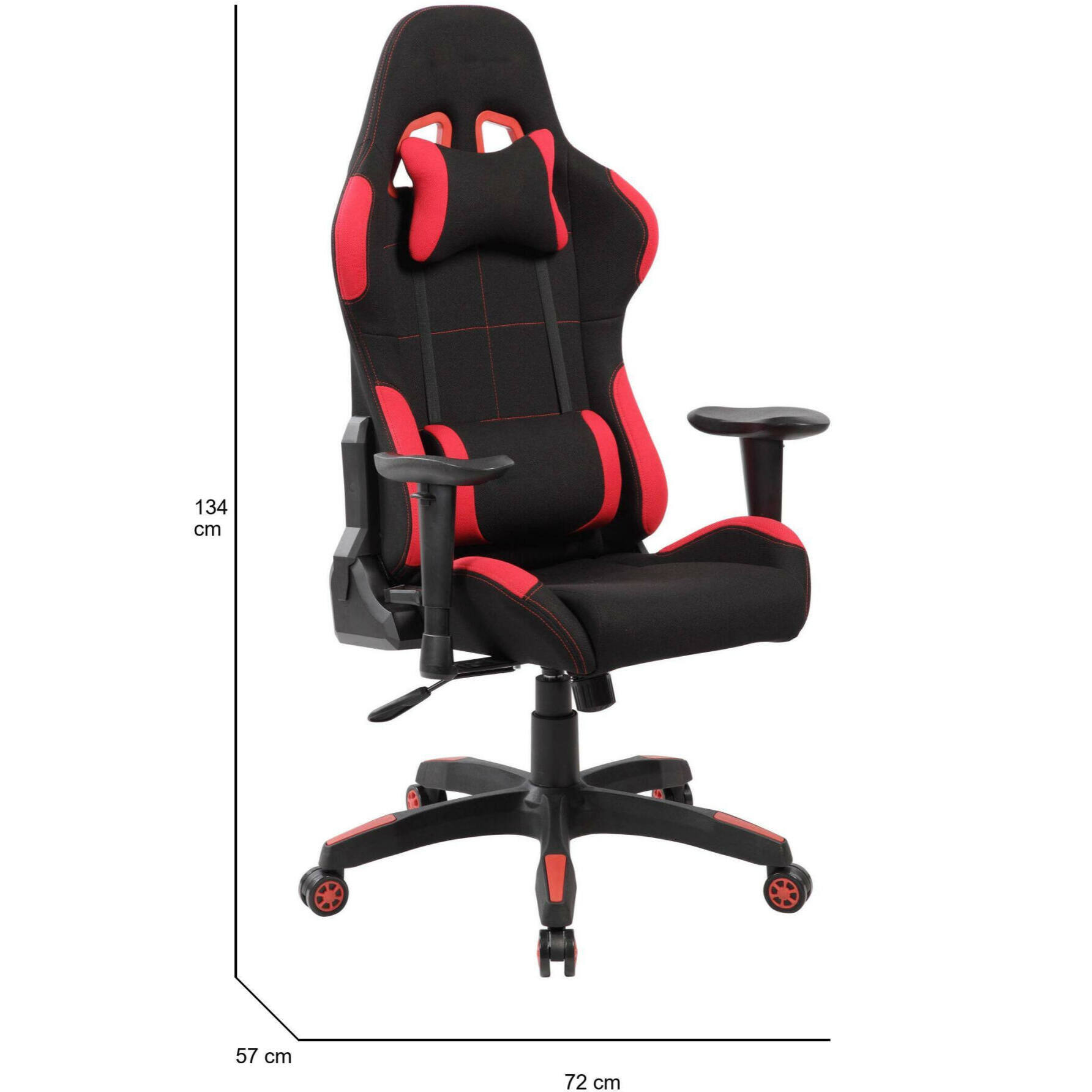 Sedia da gaming Bundaberg, Poltrona da gaming adulto, Sedia da scrivania, 57x72h124/134 cm, Nero e Rosso