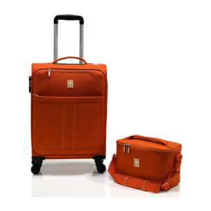 Lot valise cabine souple + Vanity "Ultra léger" - Lys Paris - Orange