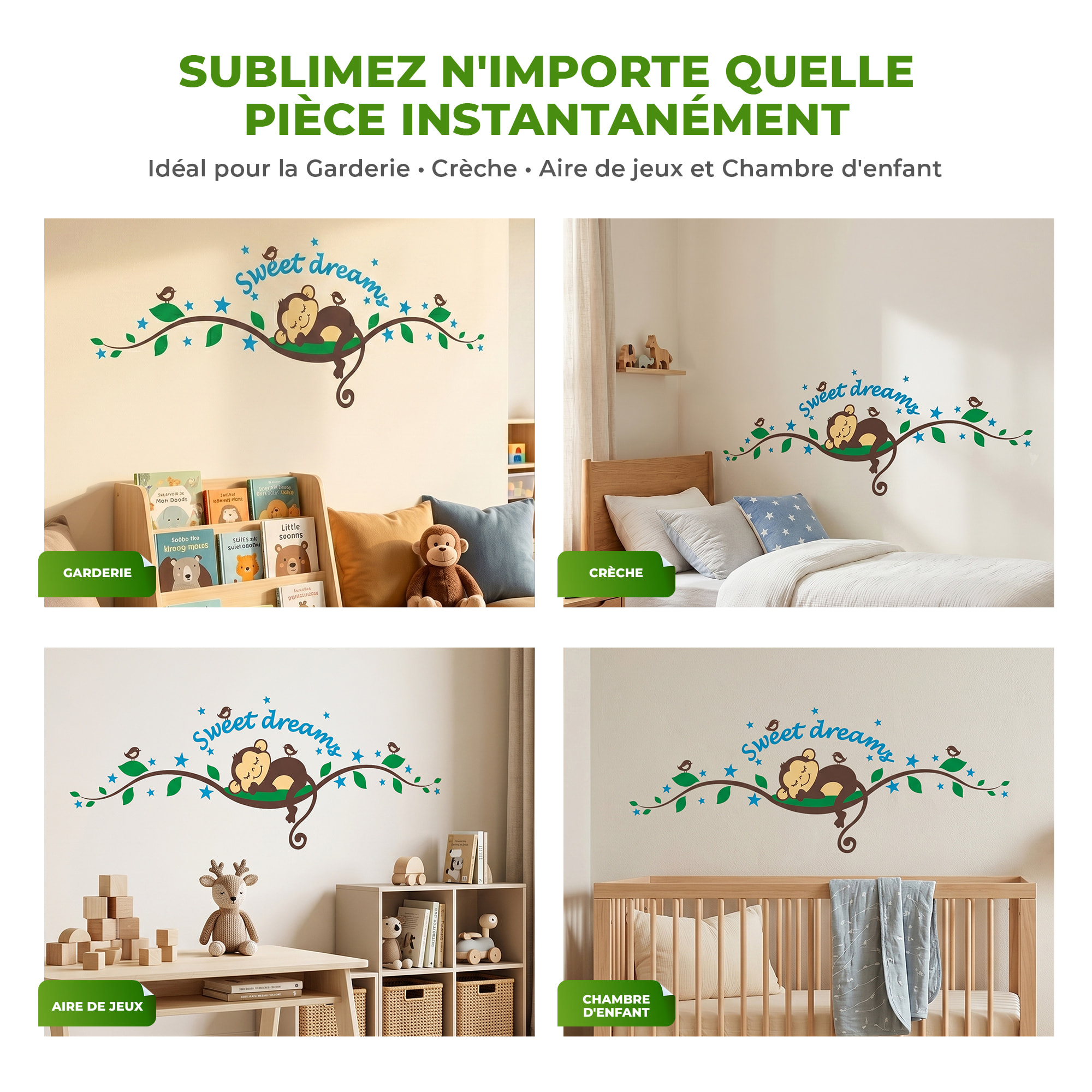 Stickers Muraux décoration adhésifs Singe Dormeur