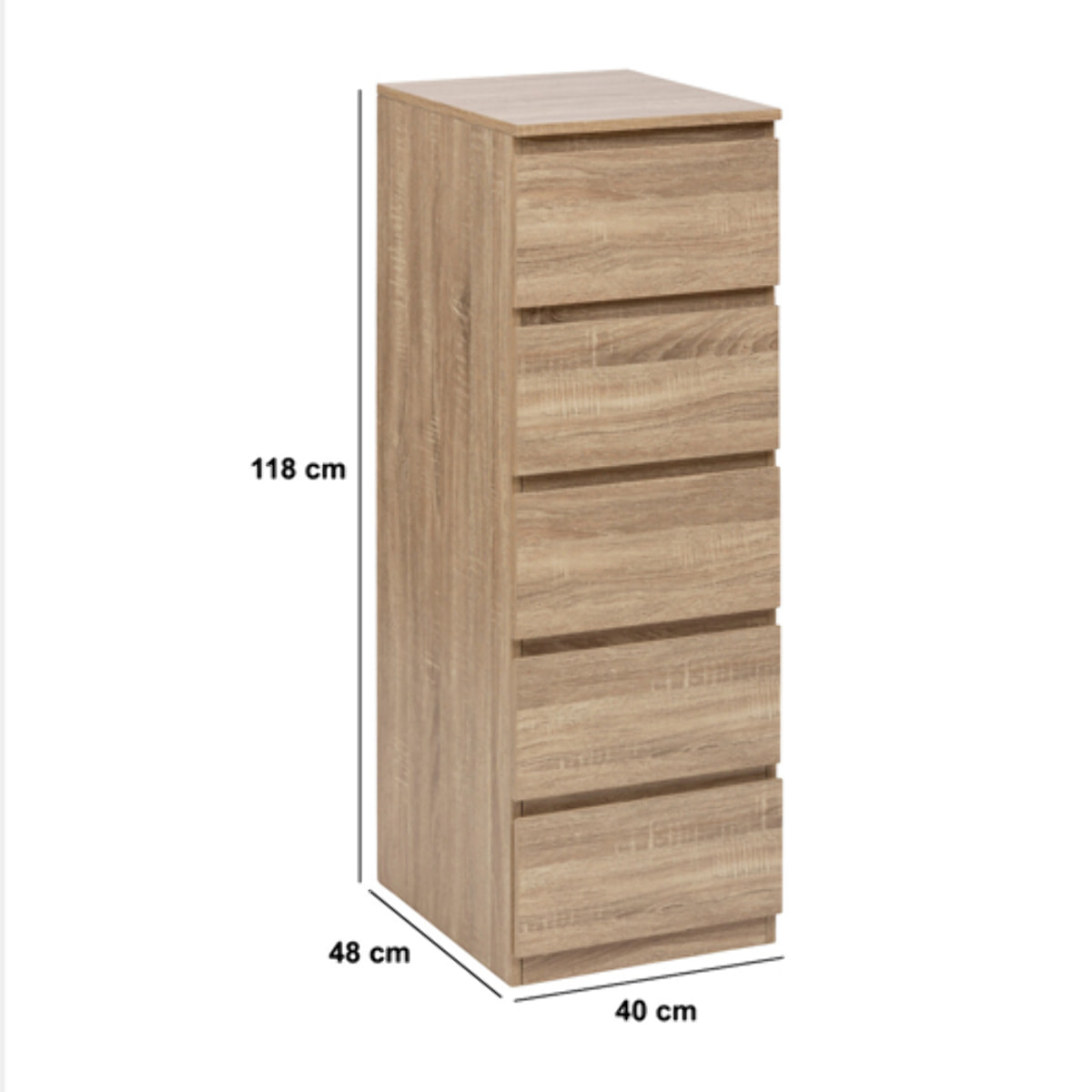 Chiffonier 5 tiroirs effet bois naturel