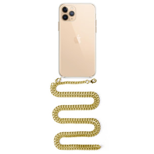 Carcasa transparente iPhone 11 Pro Max con colgante cadena metálica. Accesorio de moda, ajuste perfecto y máxima protección