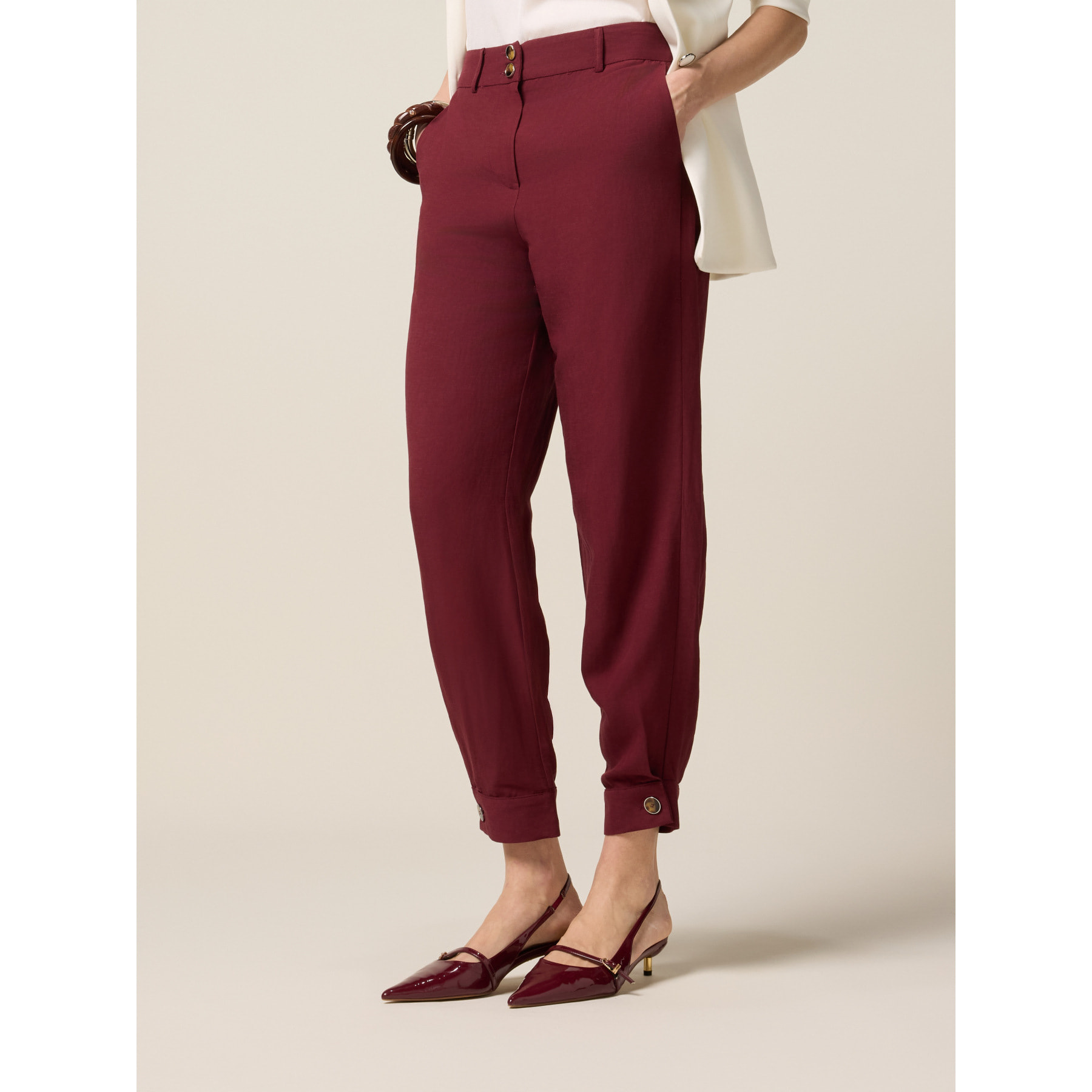 Oltre - Pantalones baggy de lino/viscosa - Burgundy