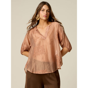 Oltre - Blusa ricamata con maniche a palloncino - Rosa
