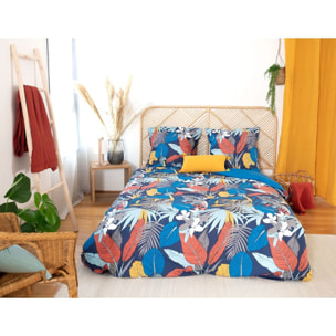 Parure housse de couette satin de coton bleu