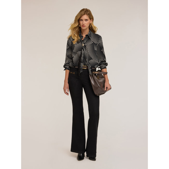 Motivi - Camicia con cravattina fantasia a cuori - Nero