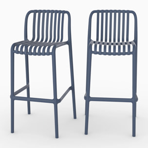 Lot de 2 chaises de bar de jardin 76 cm en plastique bleu marine - Duli