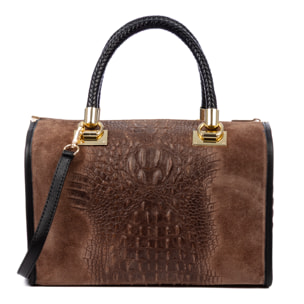 Anacapri bolso tote mujer. Piel auténtica Gamuza Grabado Cocodrilo.