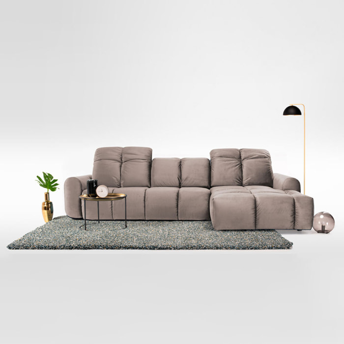 Canapé d'Angle Droit Velours Anacapri, 3 Places, Repose-têtes Ajustables, Style Contemporain