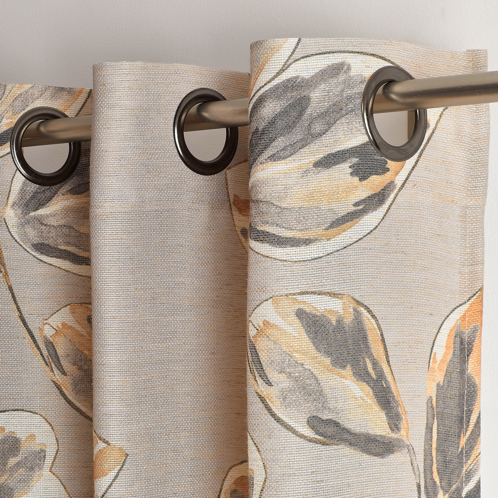 Rideau poly-lin imprimé fleur aquarelle - Jaune Ocre